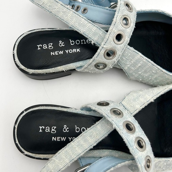 Rag & Bone Blue Tweed Grommet Slingback Flats Pointed Toe Shoes EU 38 US 7.5M - Picture 3 of 7
